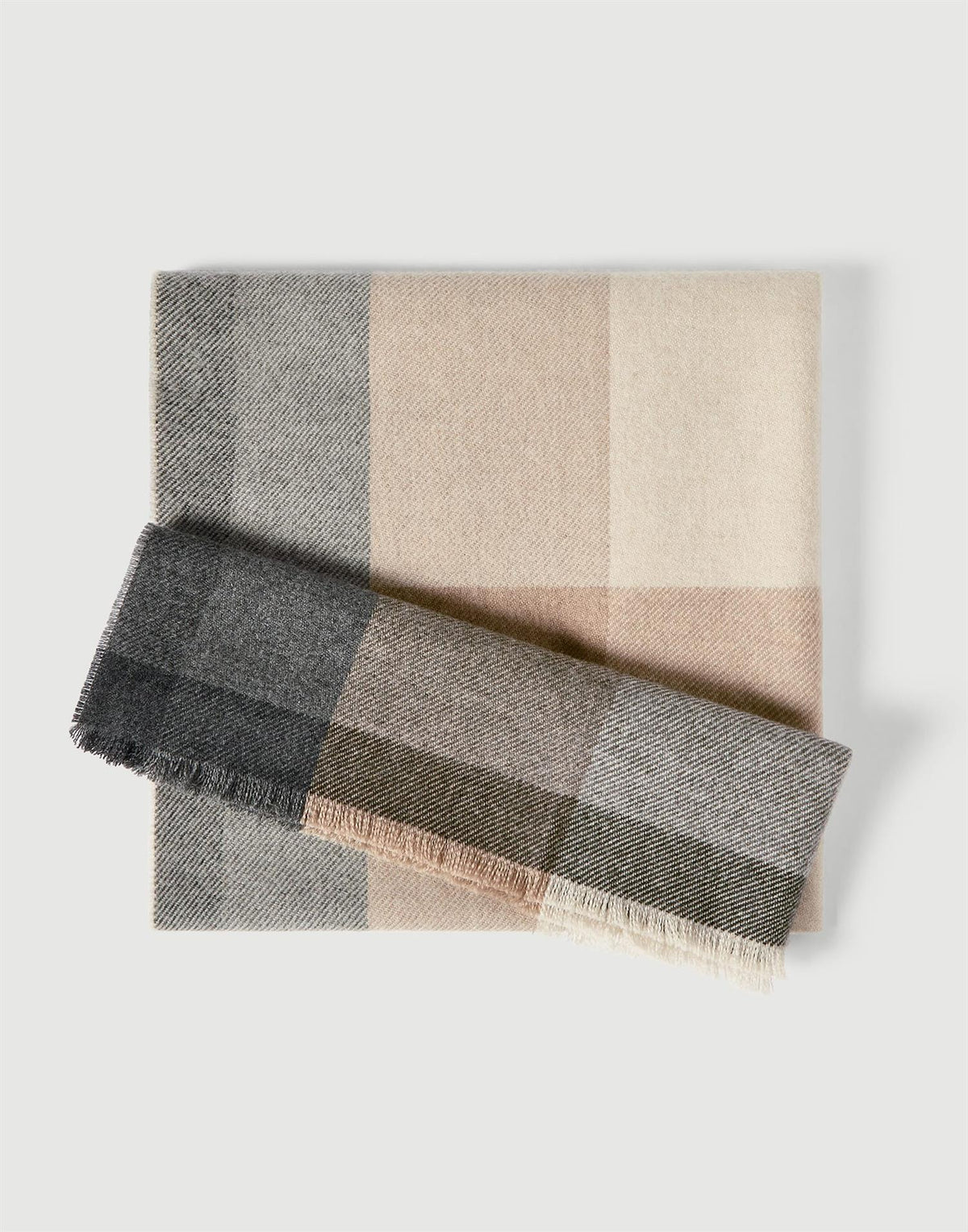 Wool and cashmere checked twill scarf - Beige