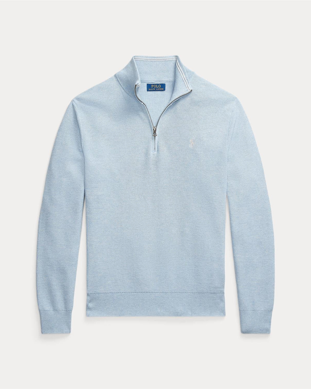 Mesh-Knit Bomull Half-Zip Lyseblå