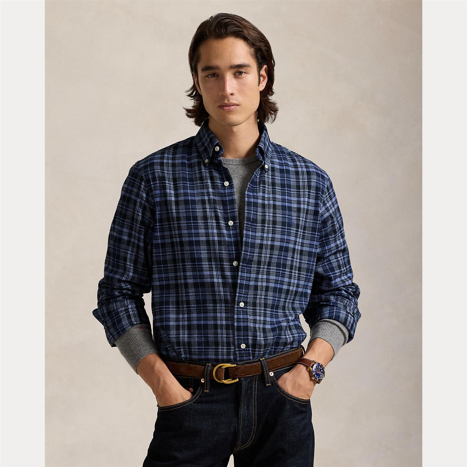 Rutet Twill Skjorte - Navy