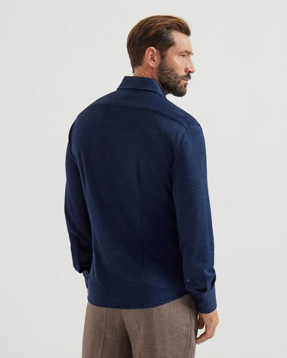 Lin/Bomull Polo Skjorte - Navy