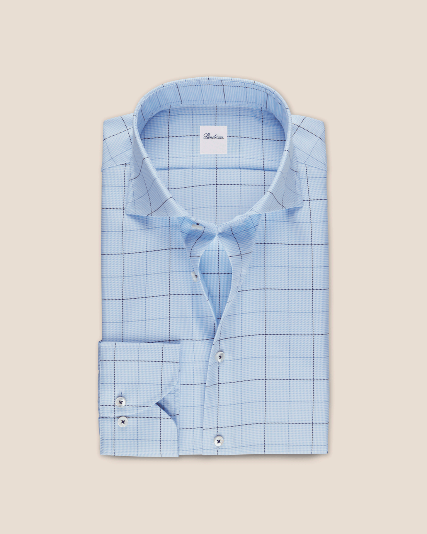 Regular Fit Cotton Twill Skjorte - Lyseblå Rutet