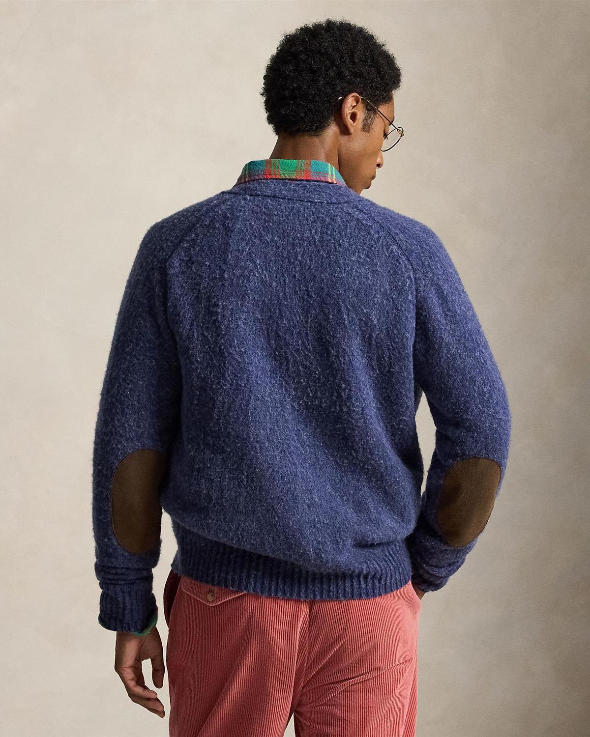 V-hals cardigan med albuelapper - Navy