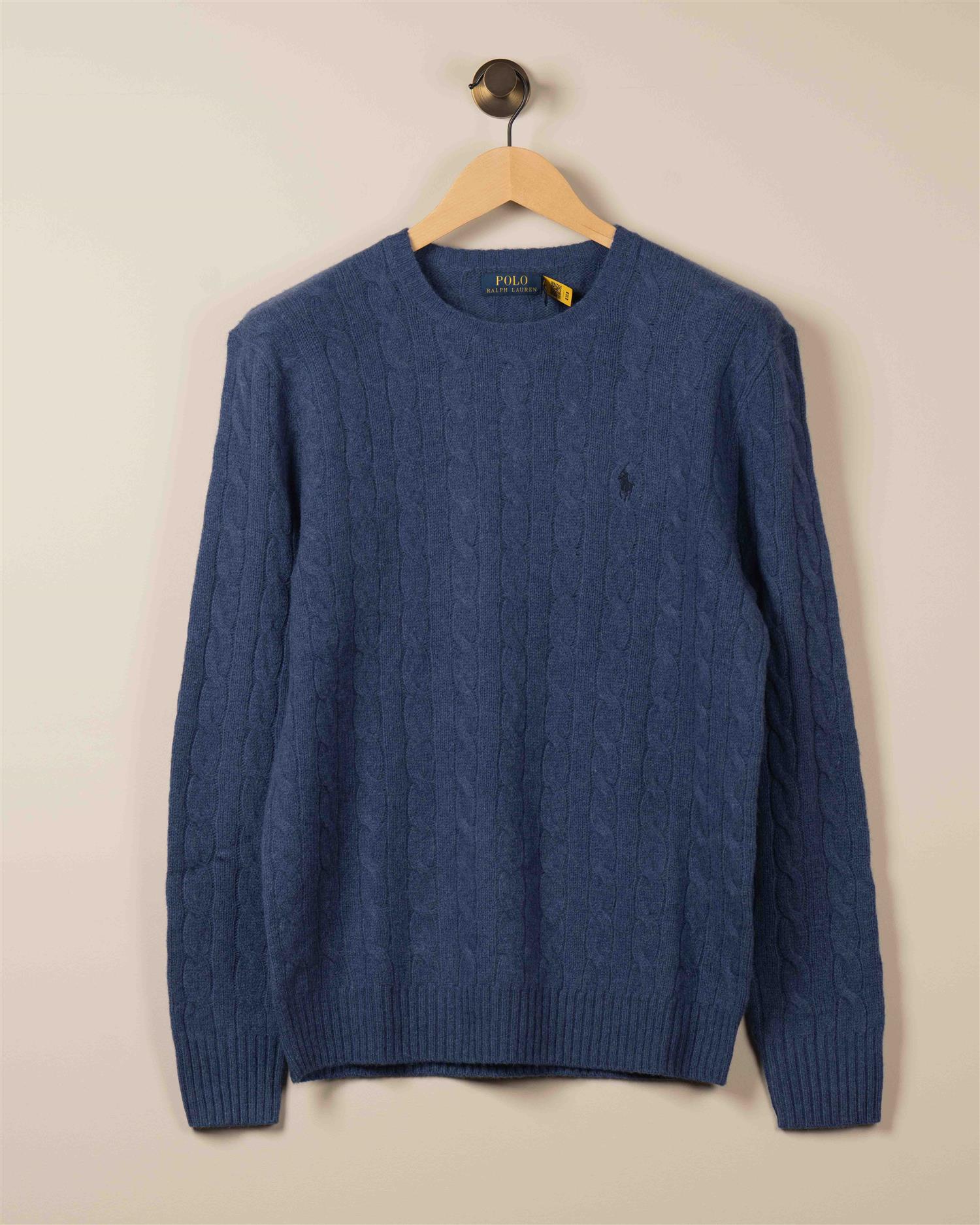 Ull/Cashmir Kabel Rundhals - Blå