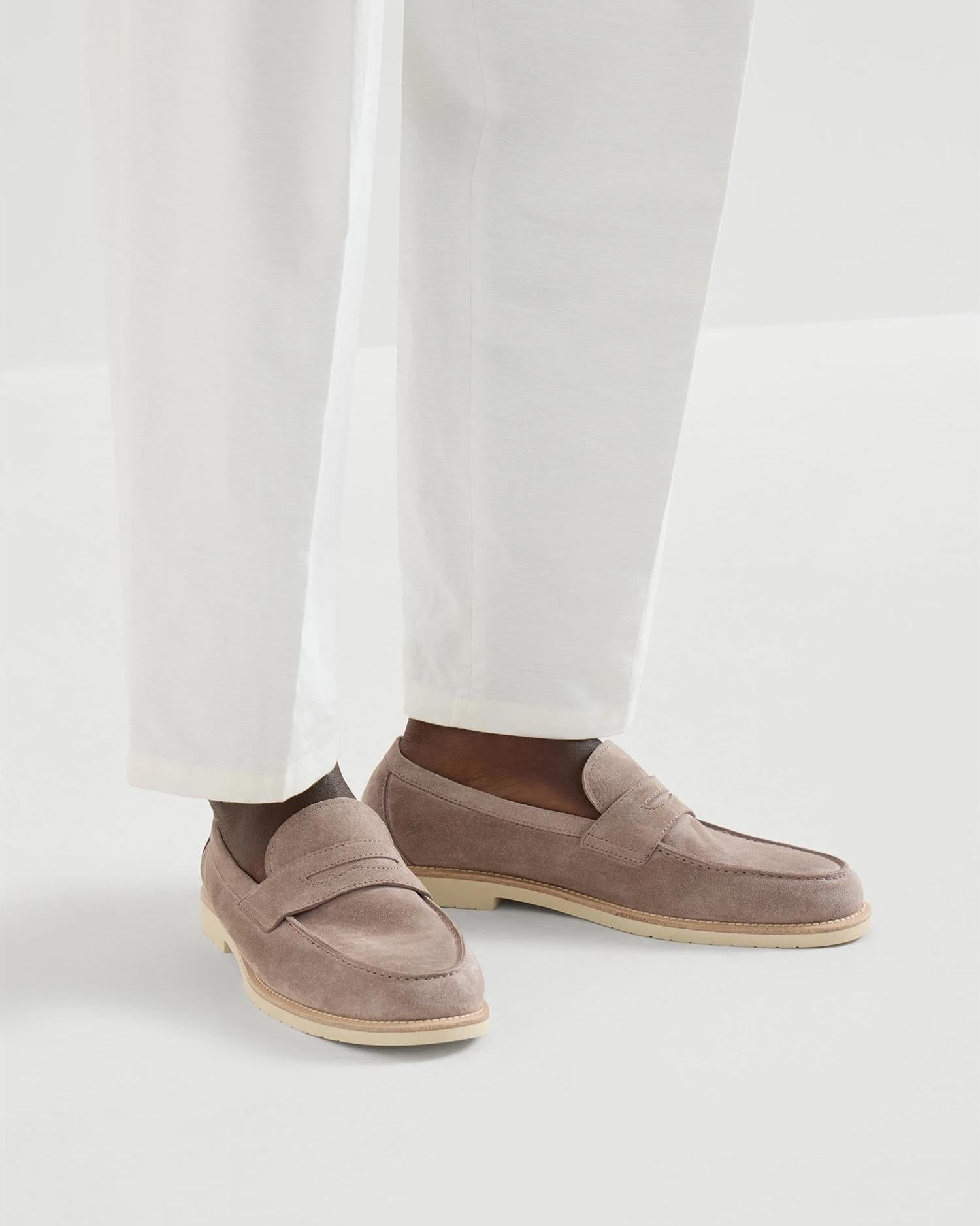 Reversed Kalveskinn Penny Loafer - Beige