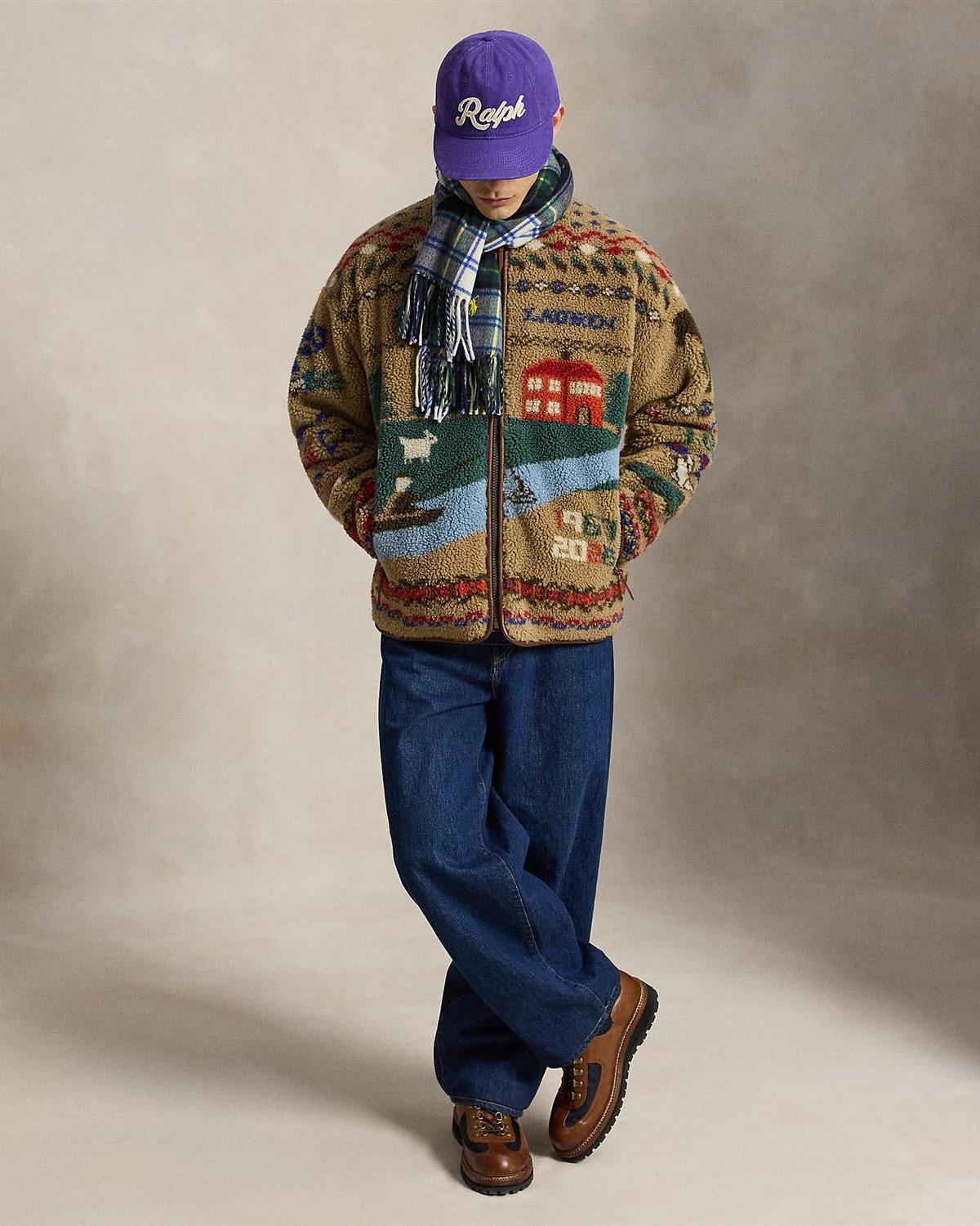 Fleece Jakke med scenemotiv - Khaki