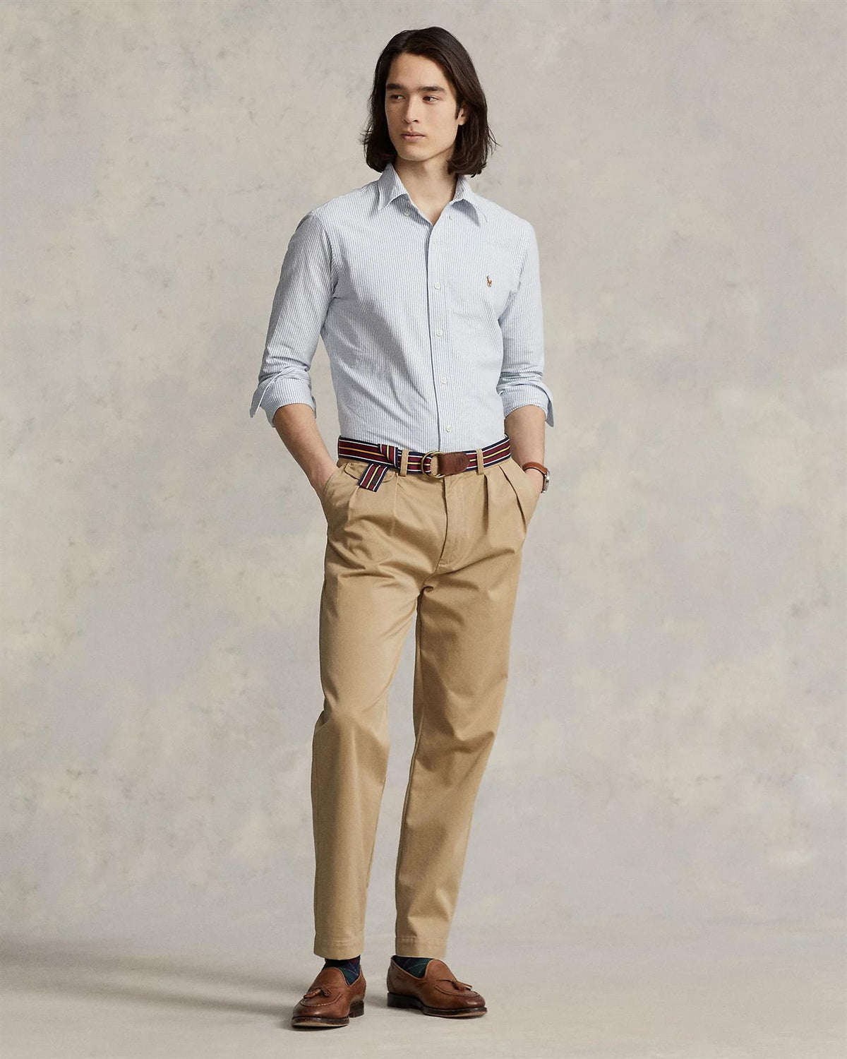 Slim Fit Oxford Shirt Stiped - Blå og hvit