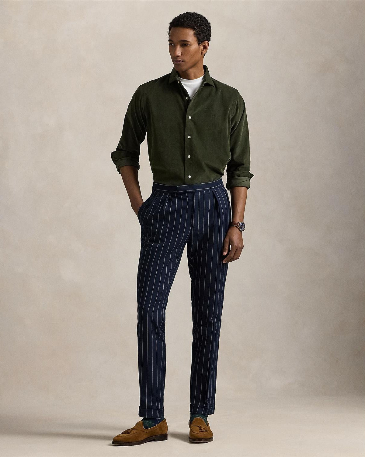 Cord Skjorte Slim Fit - Oliven