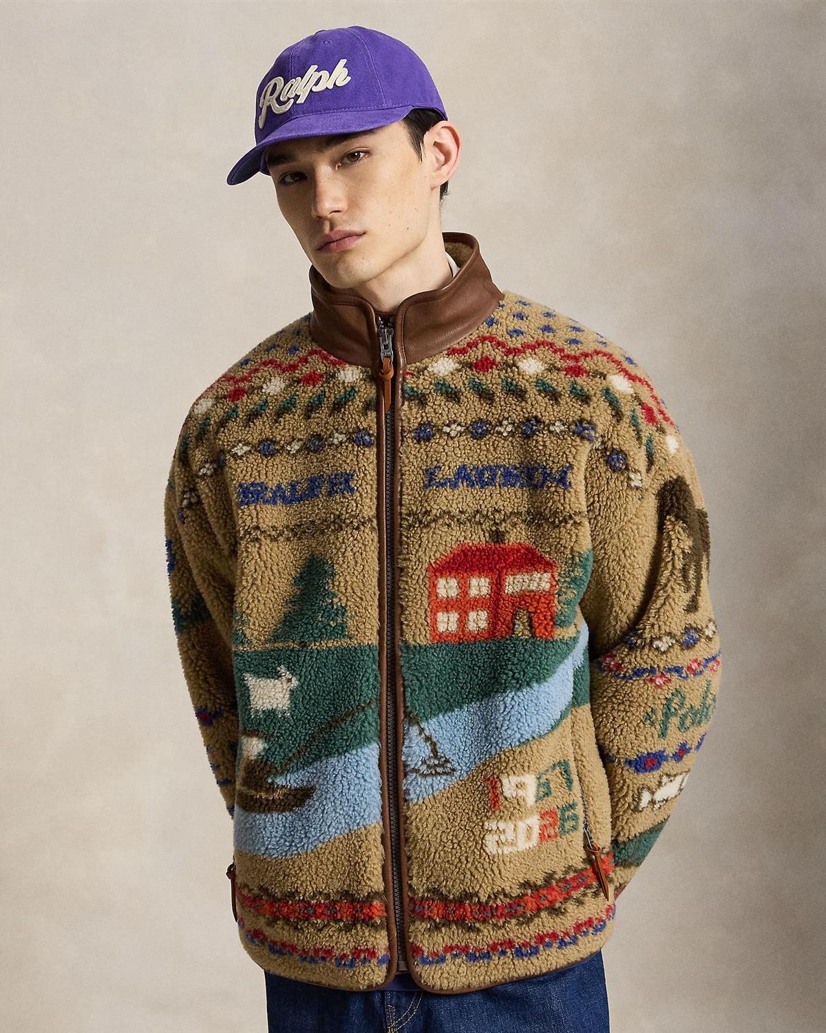 Fleece Jakke med scenemotiv - Khaki
