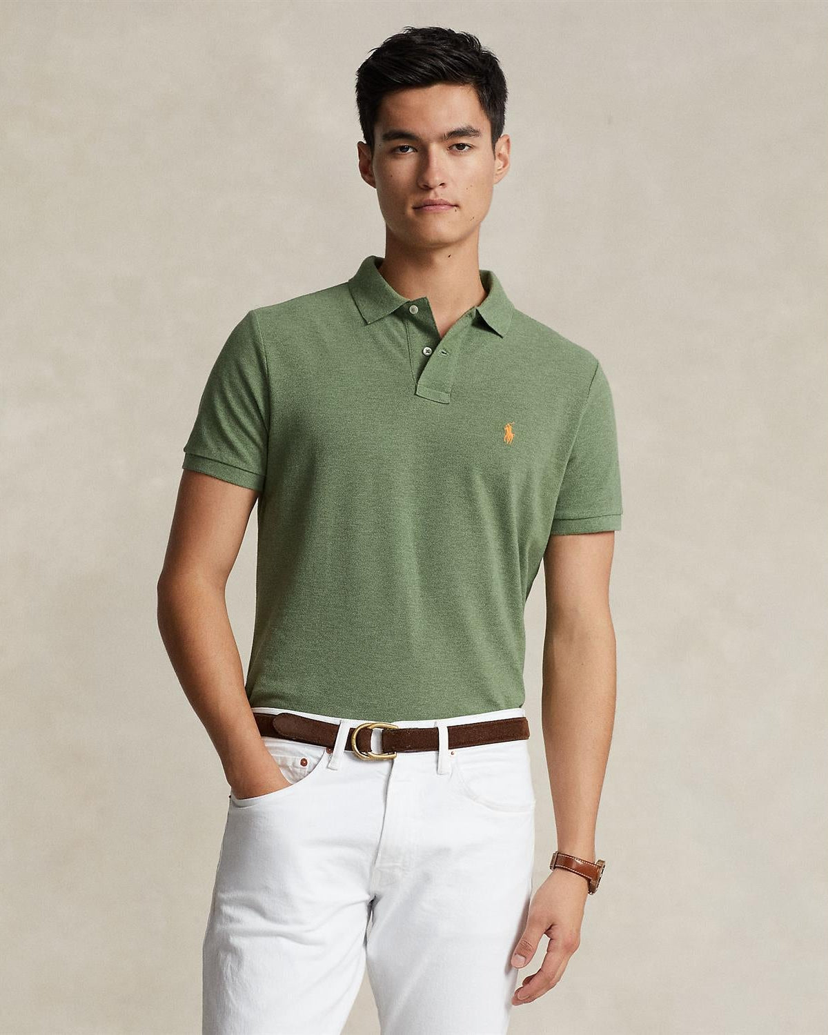 Custom Slim Fit Polo Oliven