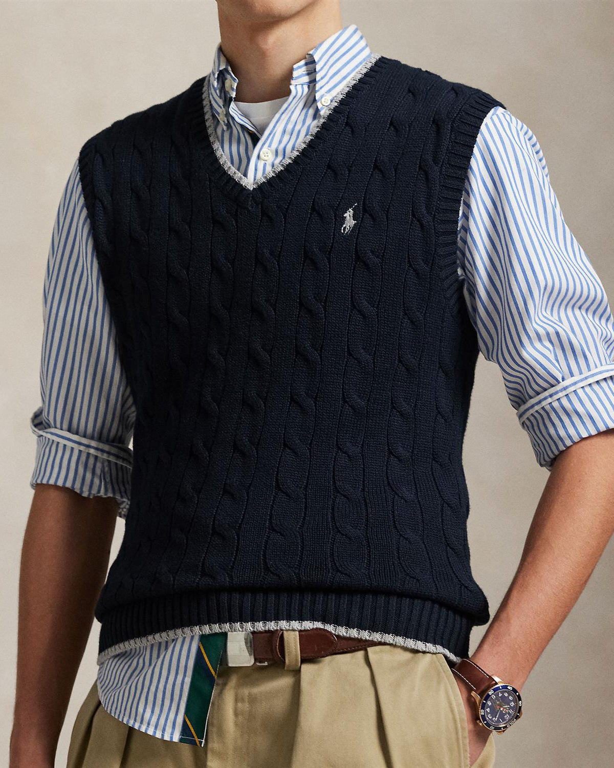 Cotton Cablevest - Navy