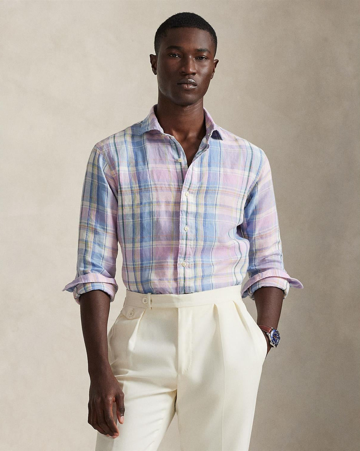 Lin Skjorte Rutet - Rosa