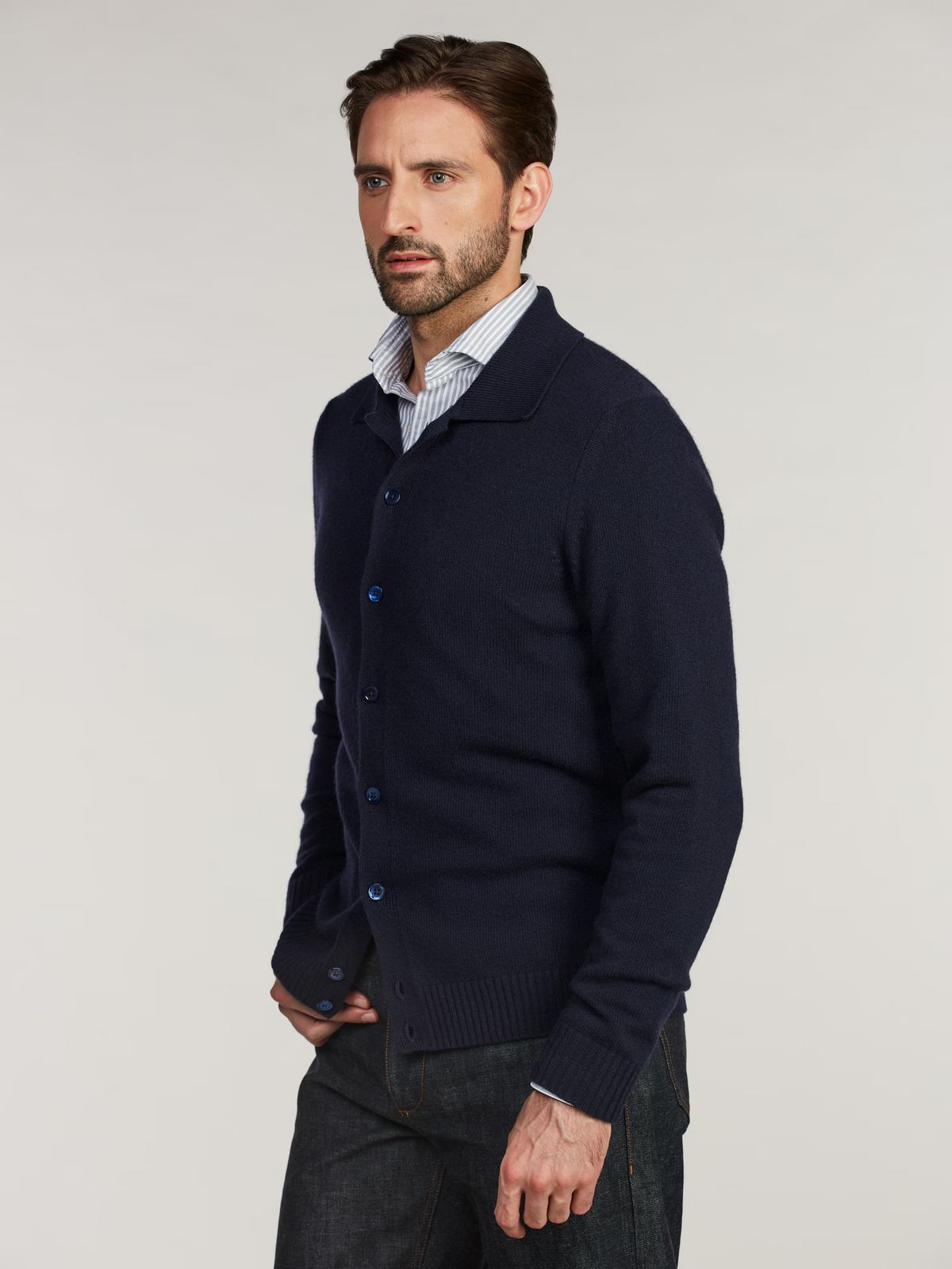 Cardigan merinoull polokrage - Navy