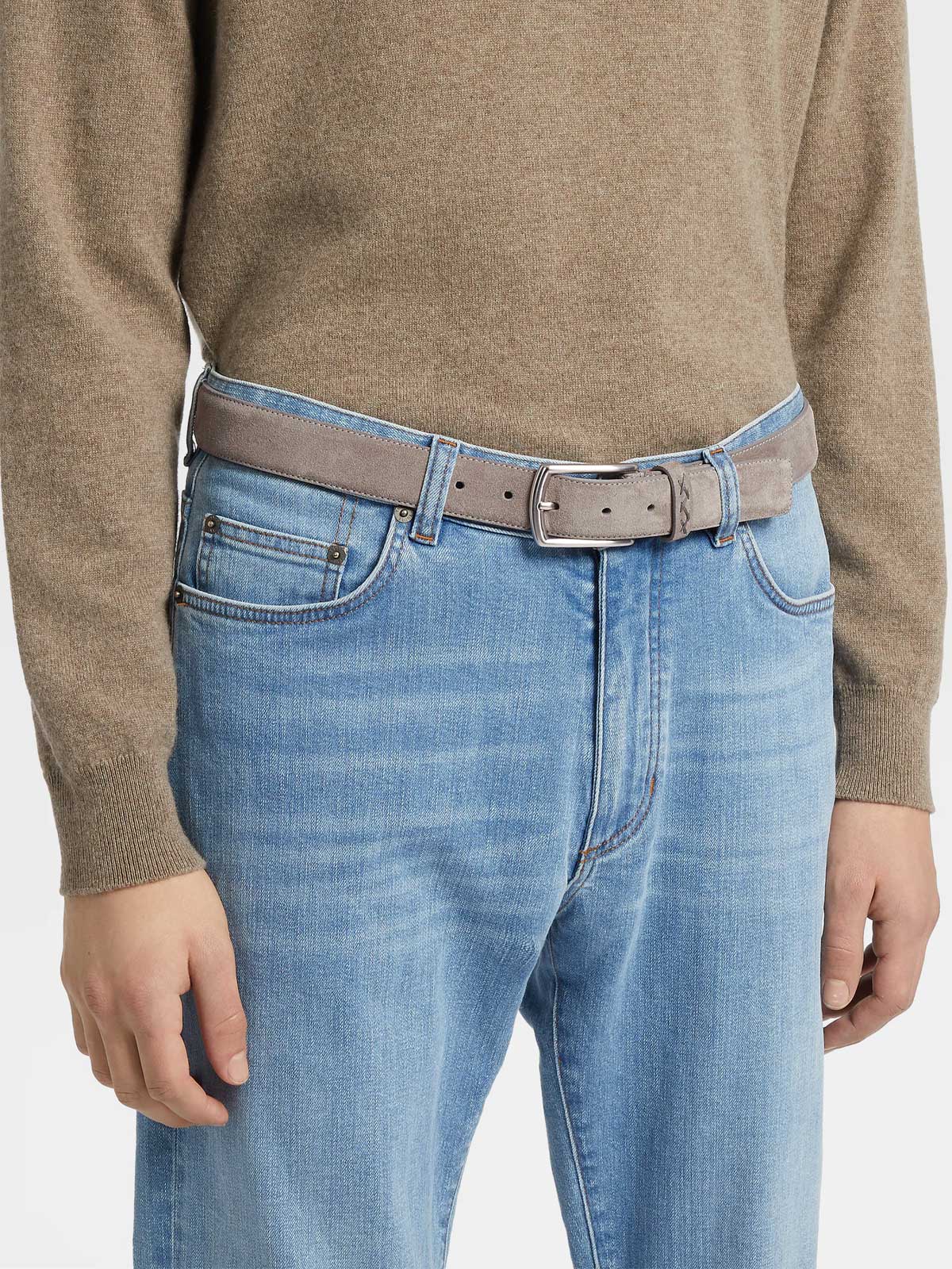 Triple Stitch Buckle Belte Grå-Zegna-www.gunnaroye.no