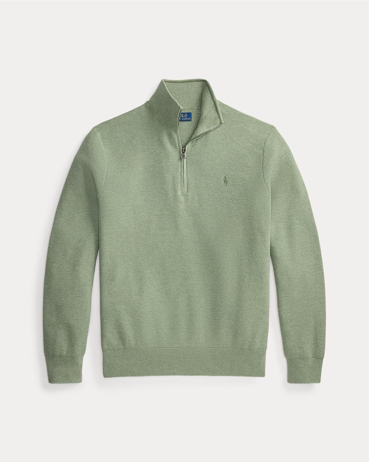 Bomull Half-Zip - Grønn