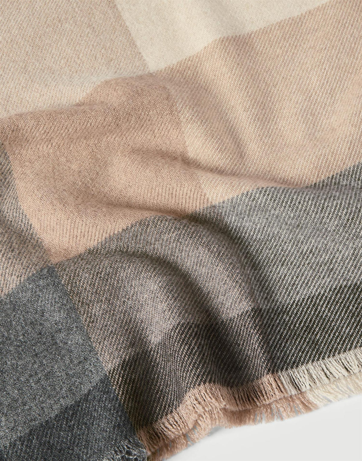 Wool and cashmere checked twill scarf - Beige