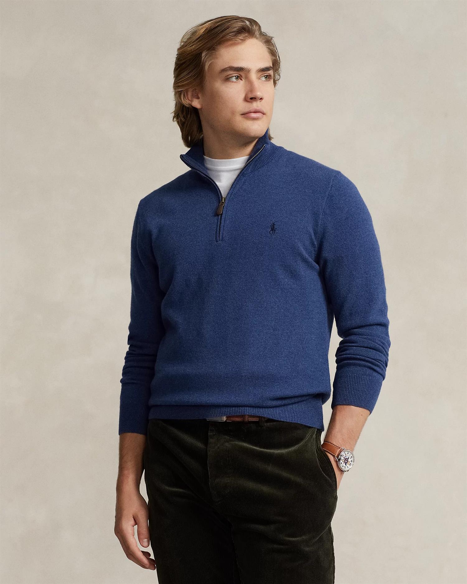 Rustikk Merino Half Zip - Blå-Polo Ralph Lauren-www.gunnaroye.no