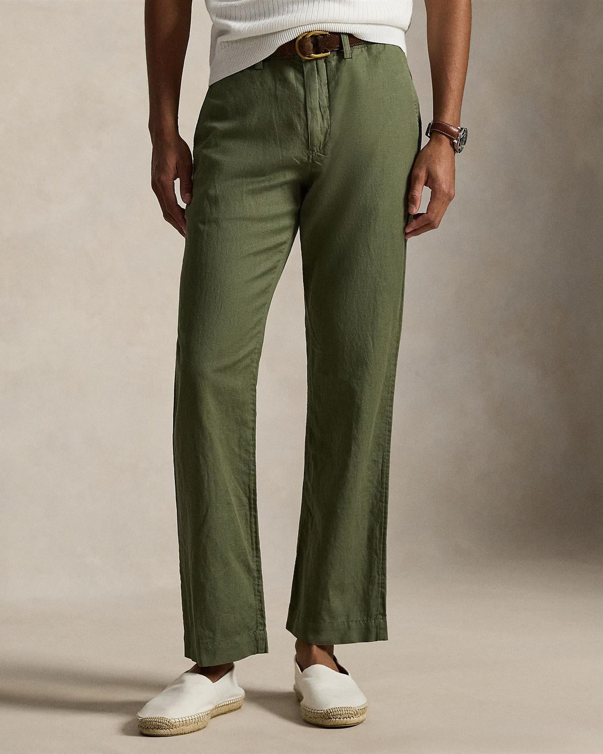 Lin Bomull Bukse - Oliven