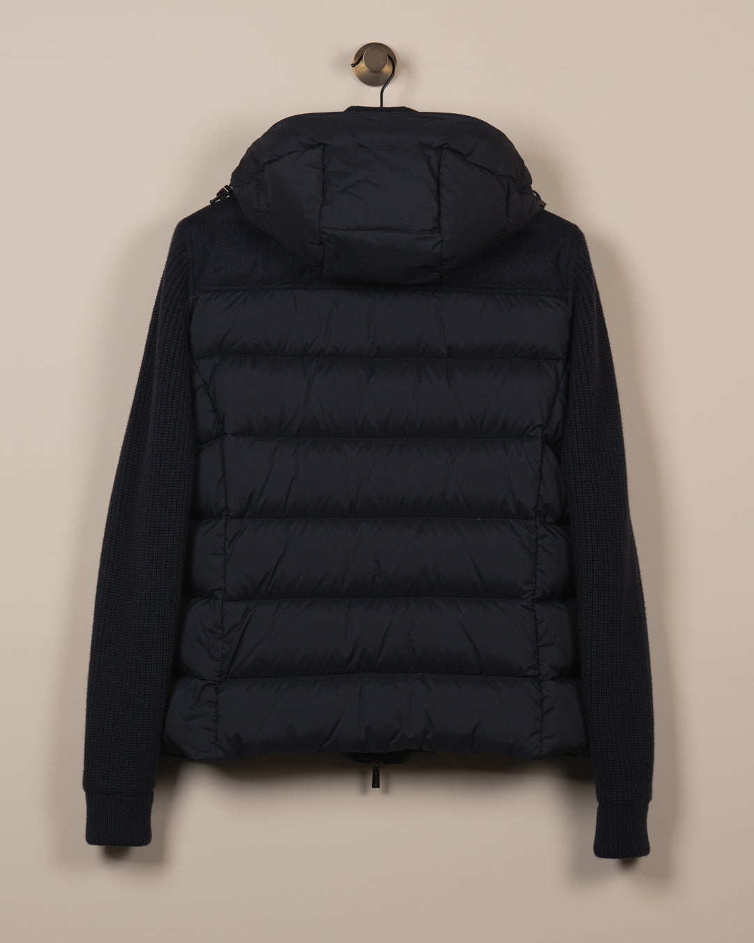 Mougi Hooded Knit-Sleeve Down Jacket - Navy
