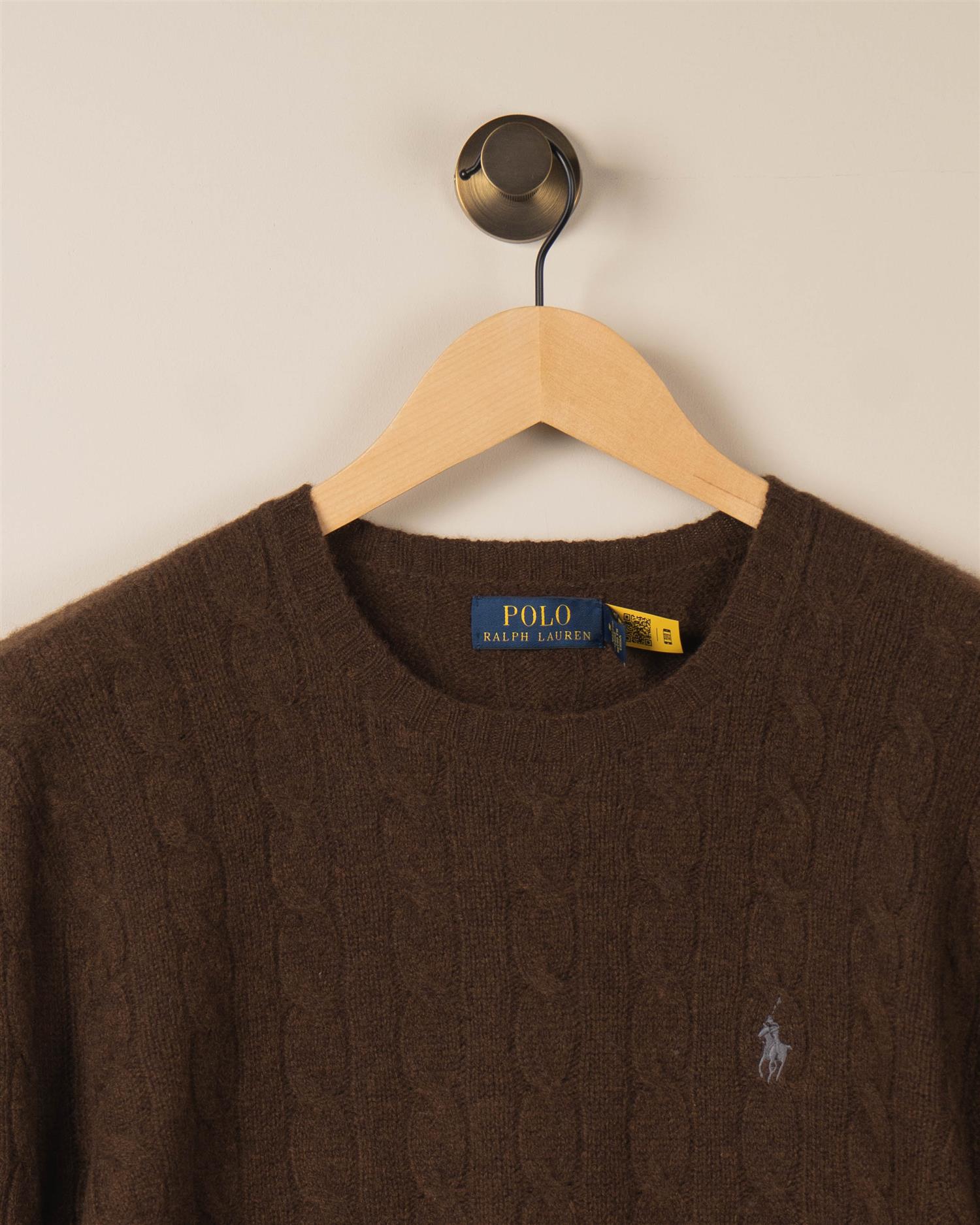 Ull/Cashmir Kabel Rundhals - Brun