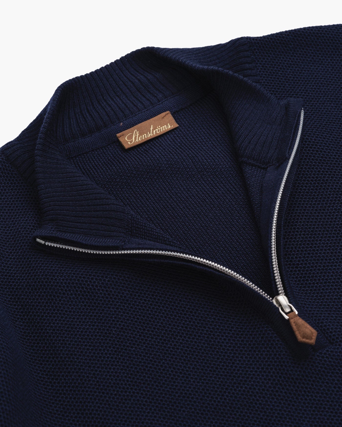 Half-Zip Perlestrikket Genser - Navy-Stenströms-www.gunnaroye.no