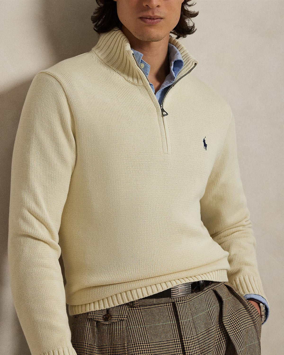 Half-Zip Bomull - Krem