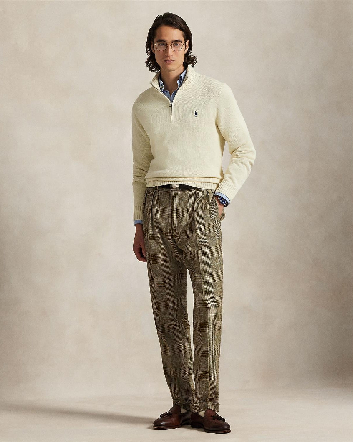 Half-Zip Bomull - Krem