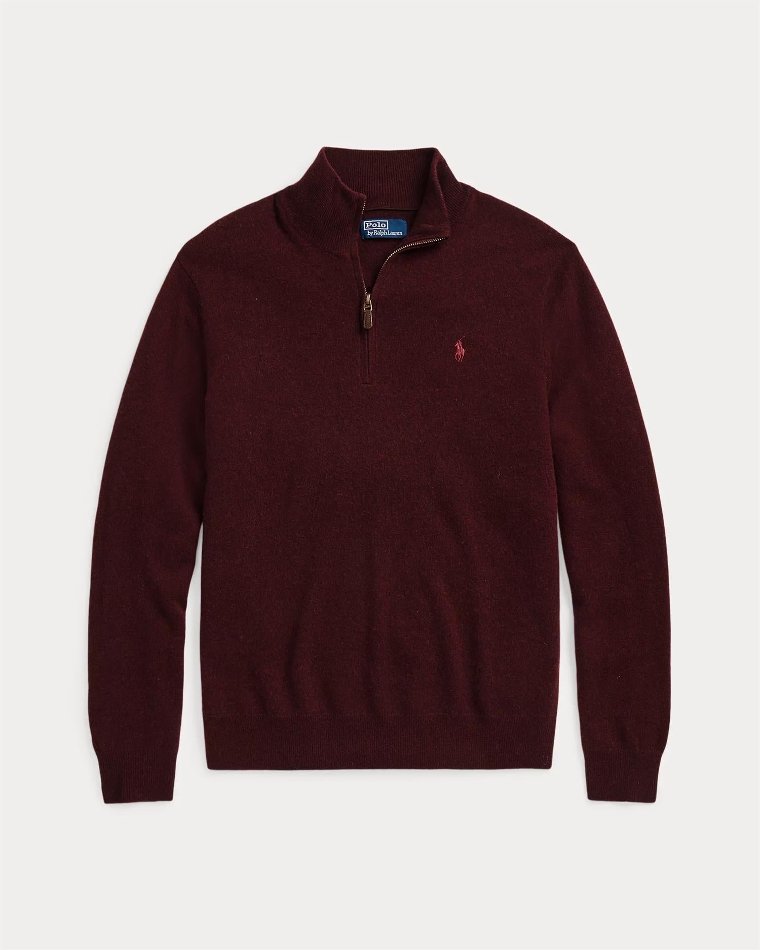 Rustikk Merino Half Zip - Burgunder-Polo Ralph Lauren-www.gunnaroye.no