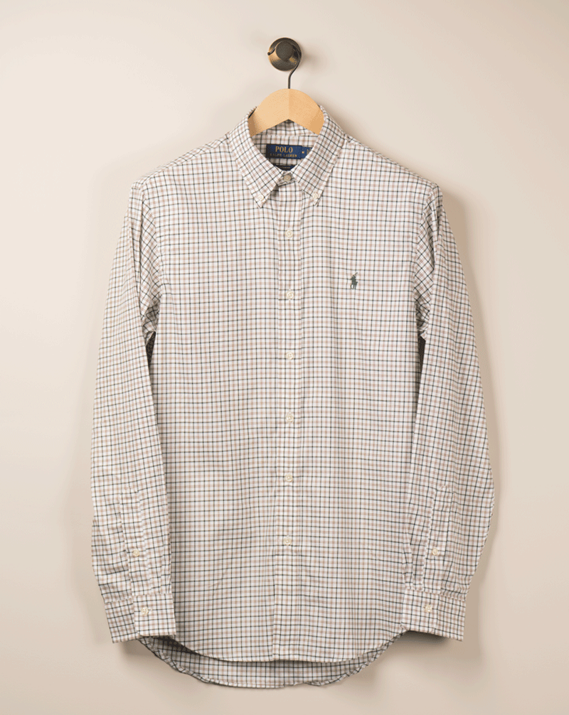 Rutet Custom Fit Twill Skjorte - Brun