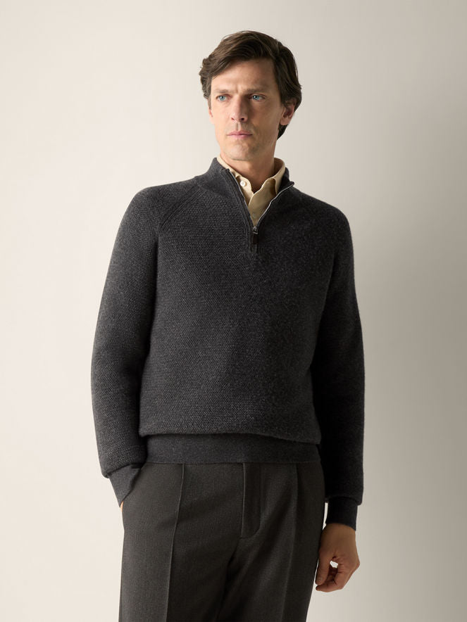 Mélange Oasi Cashmere Zip - Grå