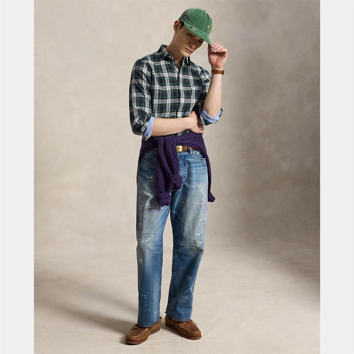 Rutet Oxford Skjorte - Krem/Navy