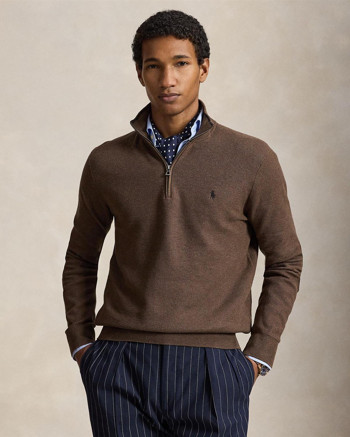 Bomull Half-Zip - Brun