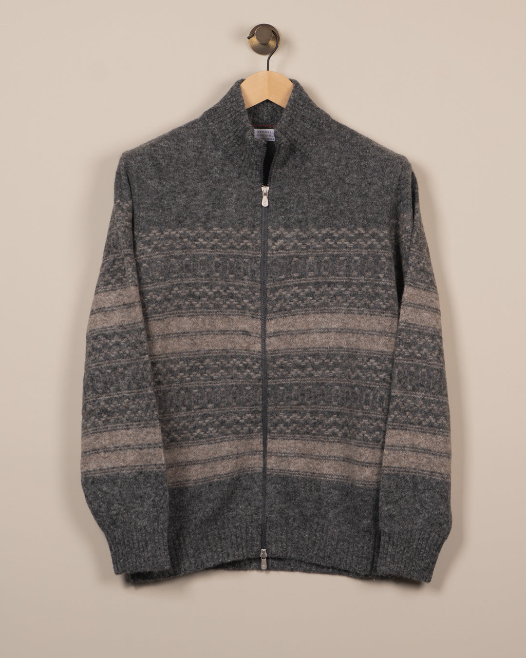 Nordic jacquard high-neck cardigan - Grå