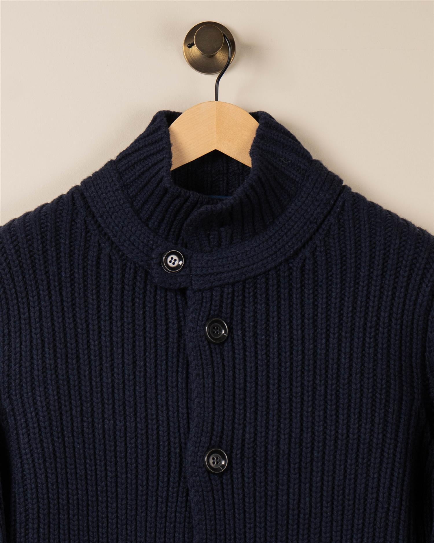 Ribbestrikket Cardigan M/Knapper - Navy