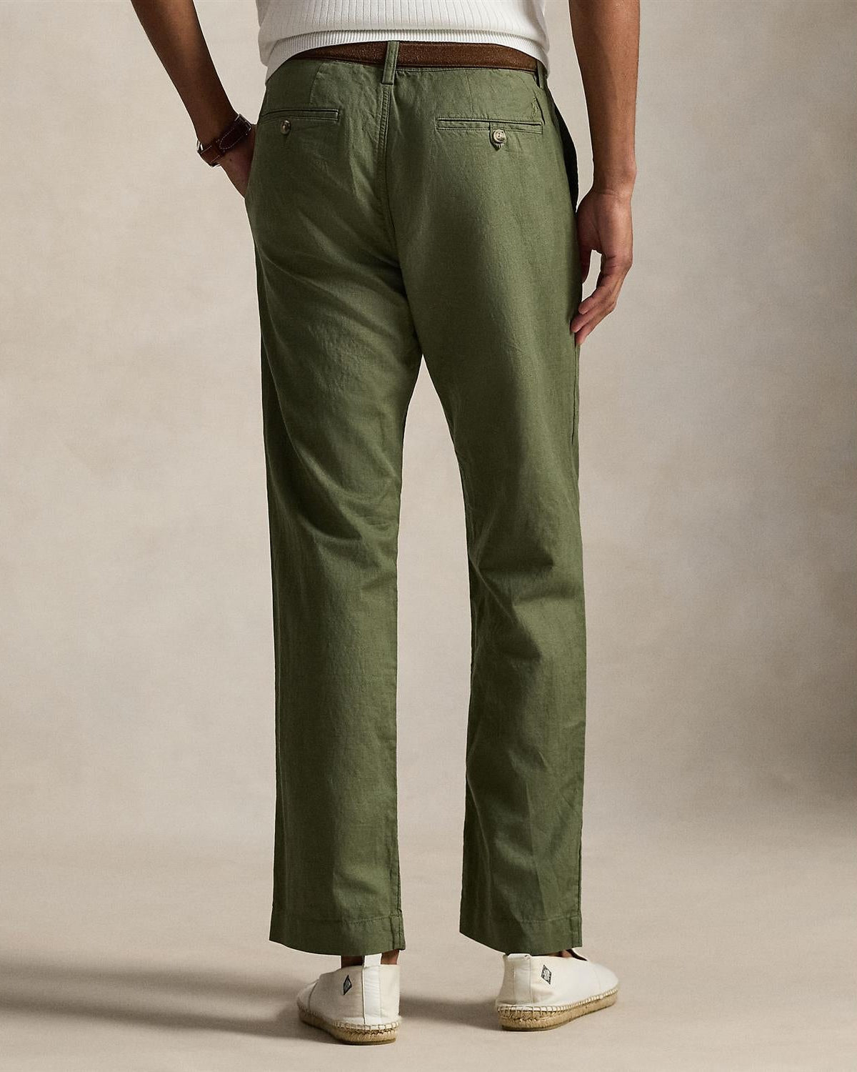 Lin Bomull Bukse - Oliven