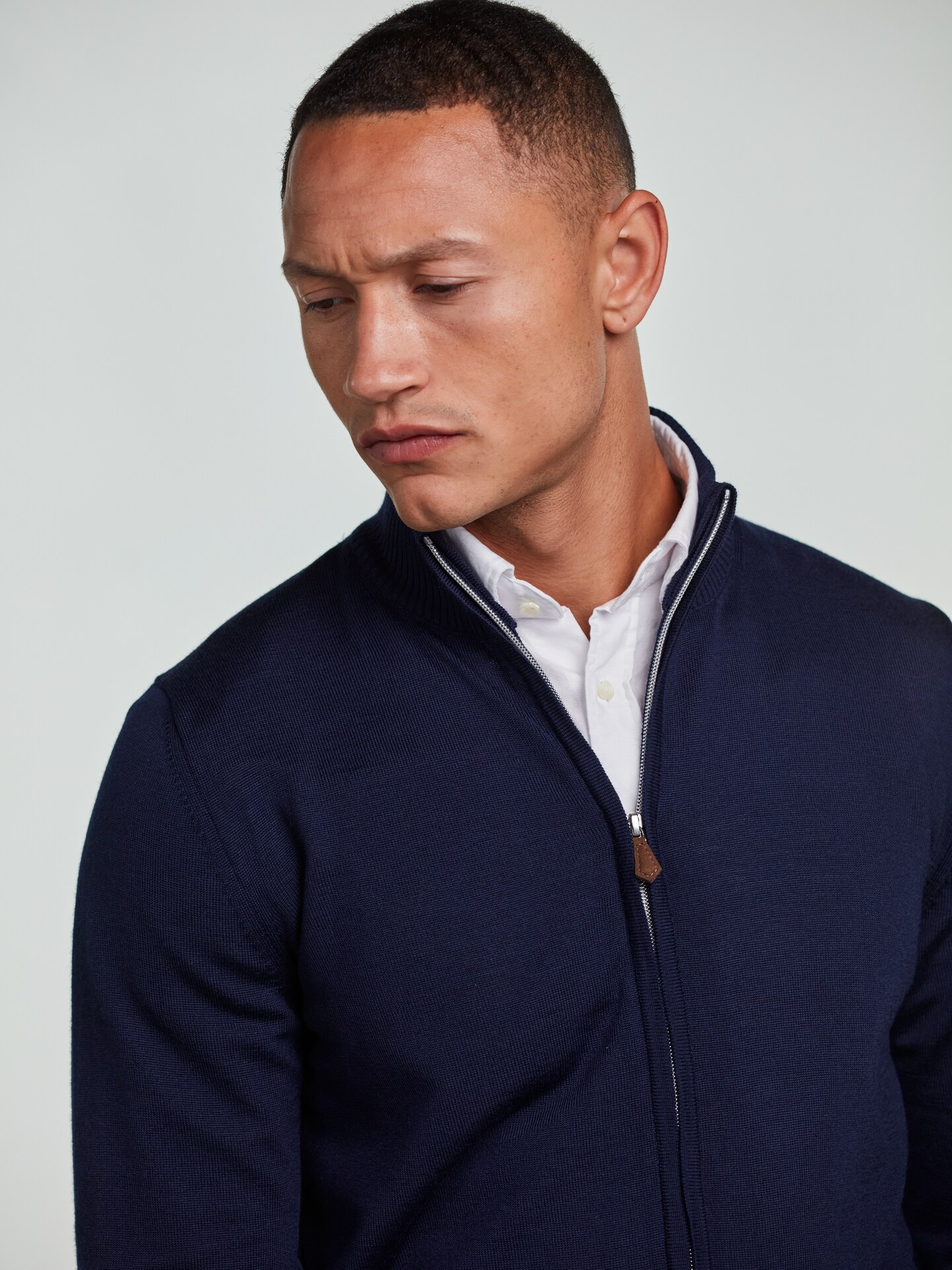 Merino Full Zip Cardigan - Navy