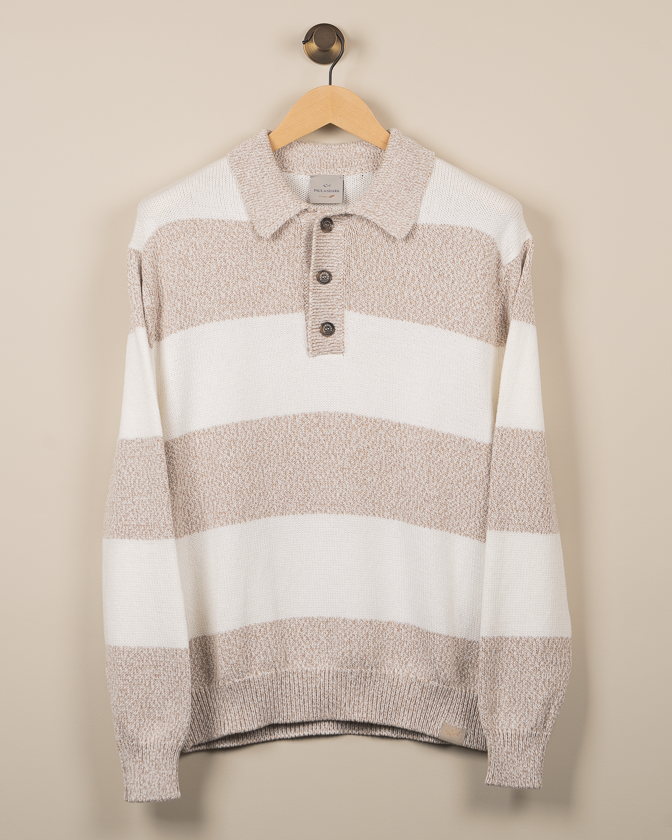Stripet Piuma Langermet polo - Beige