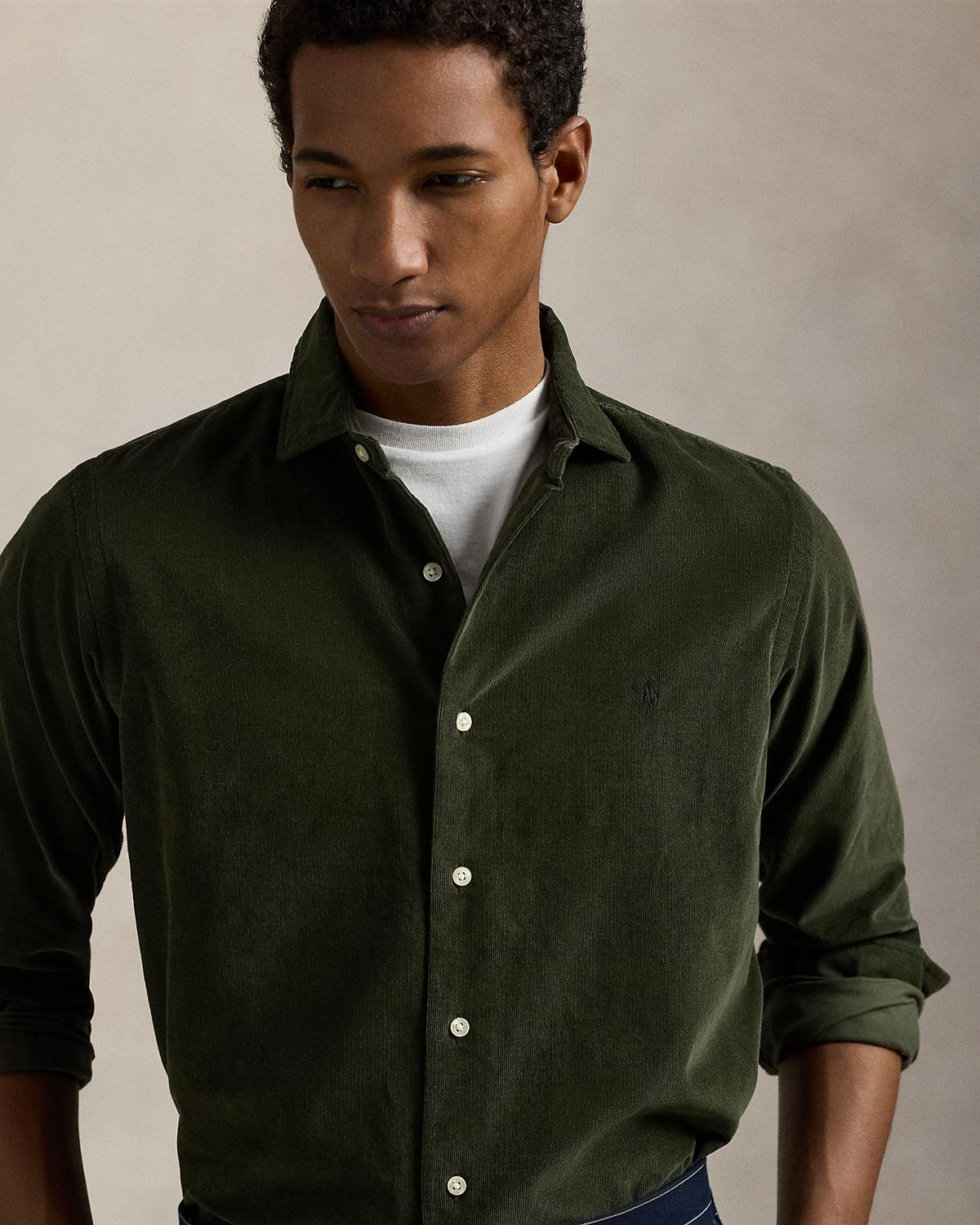 Cord Skjorte Slim Fit - Oliven
