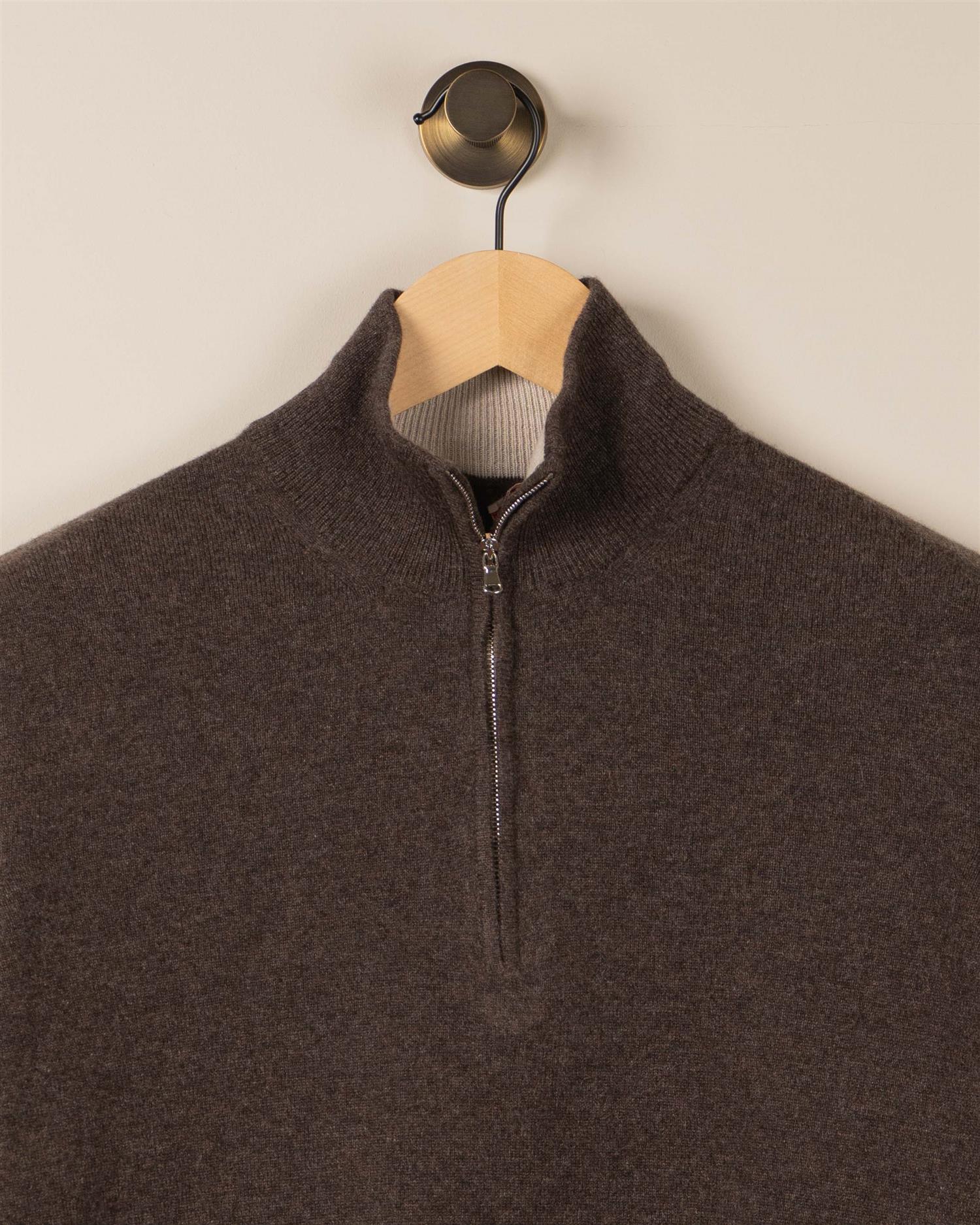 Kashmir Half-Zip m/Kontrast- Brun