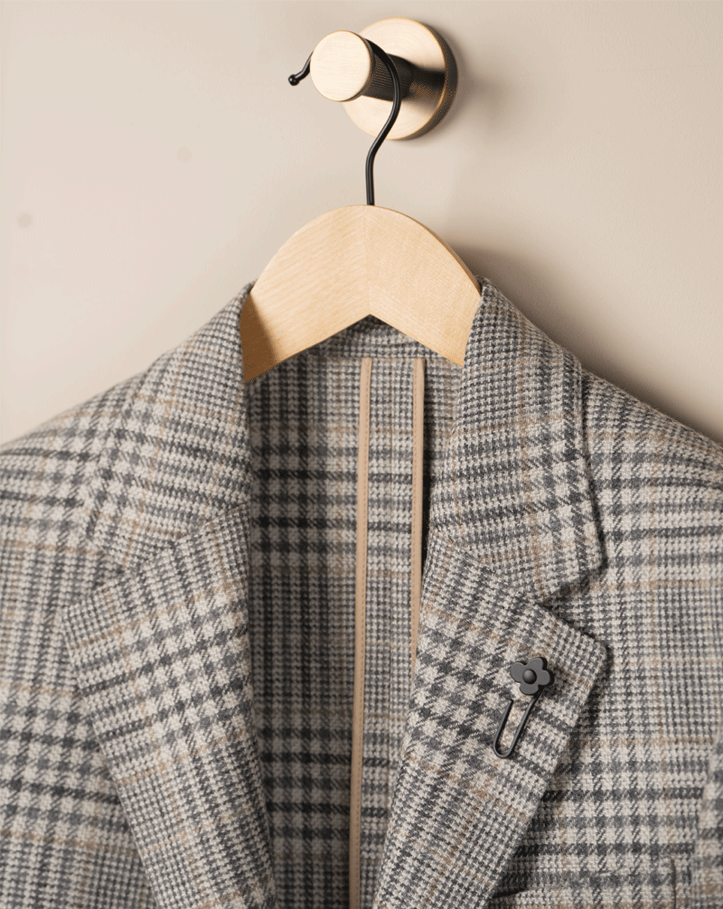 Enkeltspent Jakke Ull/Cashmere Rutet - Grå
