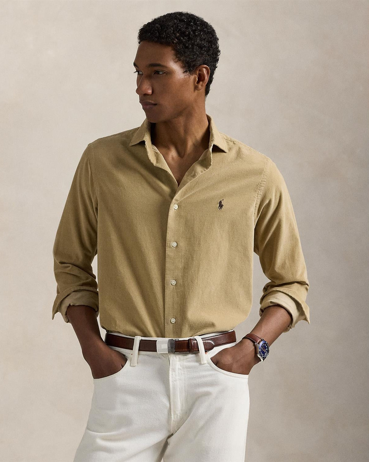 Cord Skjorte Custom Fit - Beige
