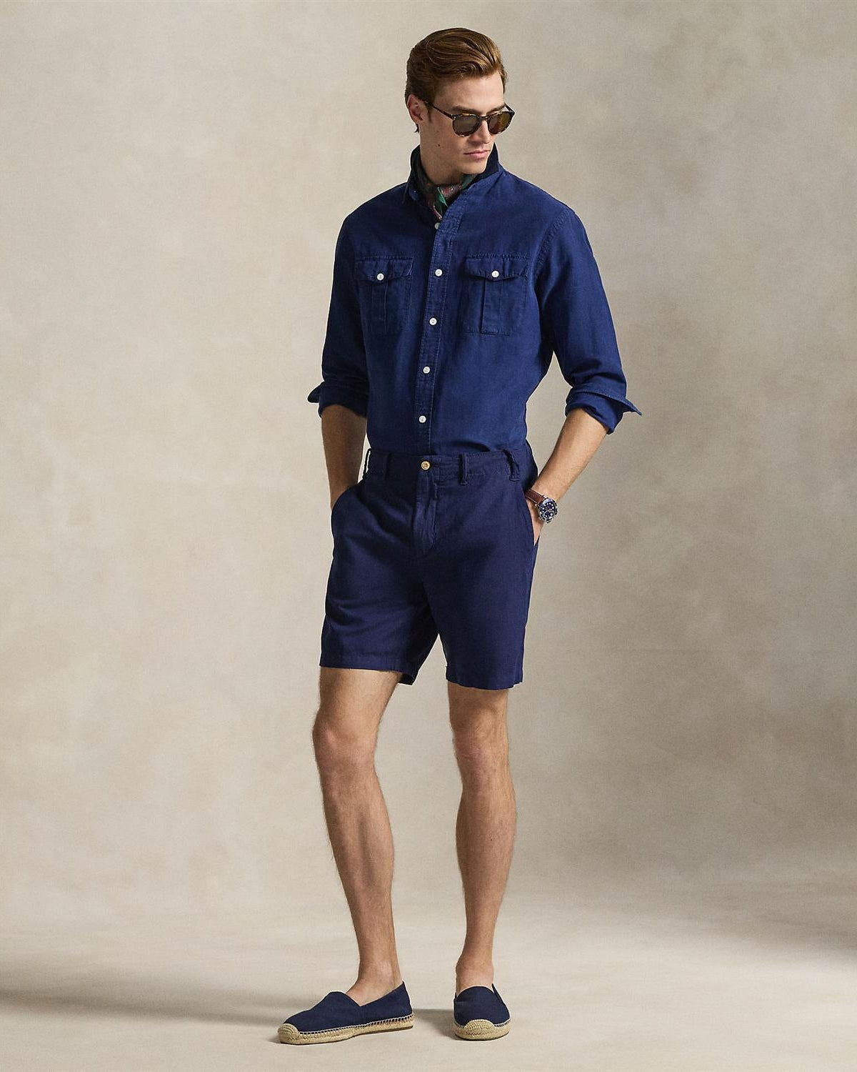 Maritim Bomull/Lin Shorts - Navy
