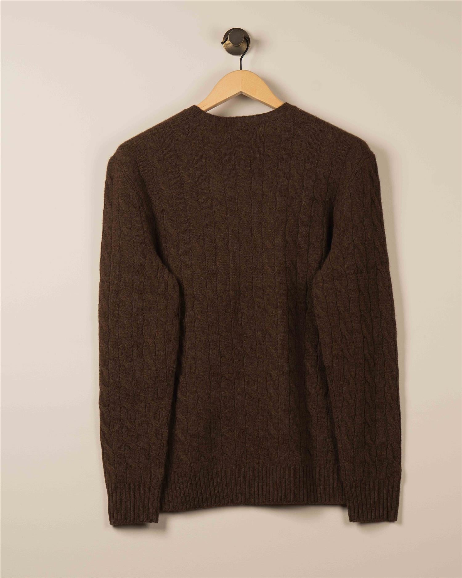 Ull/Cashmir Kabel Rundhals - Brun