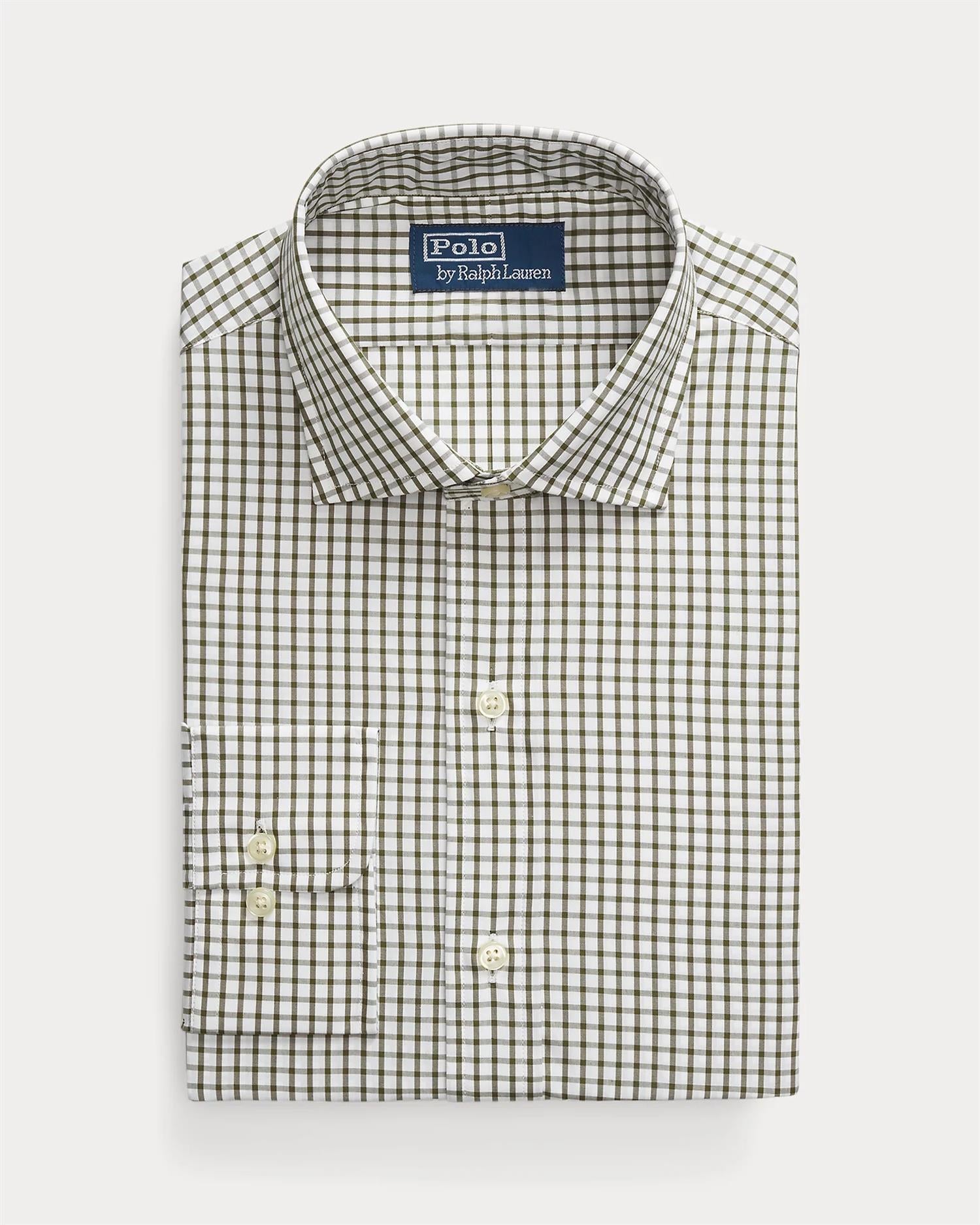 Custom Fit Tattersall Poplin Shirt - Oliven