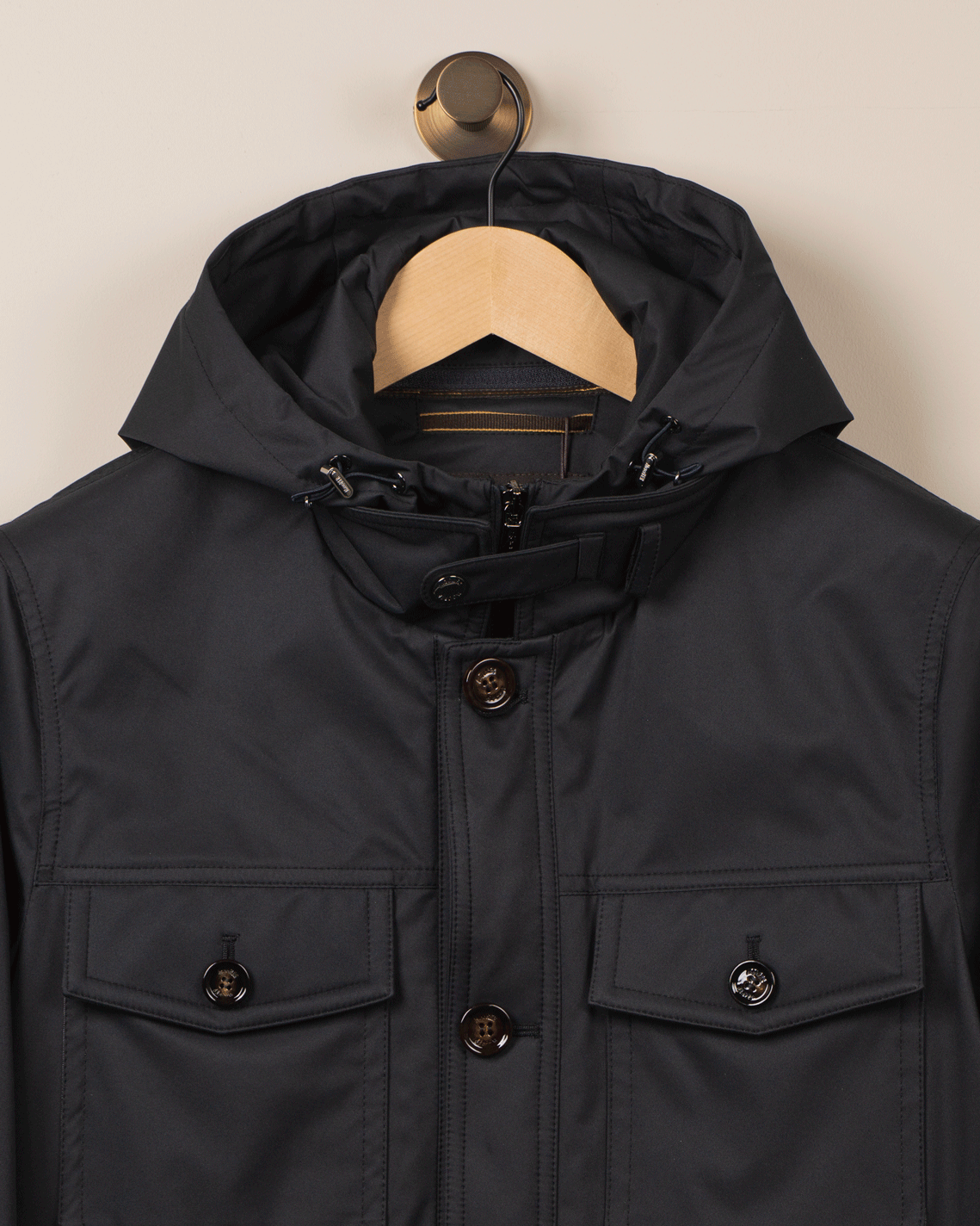 Kort Ytterjakke m/Lommer og Hette - Blå