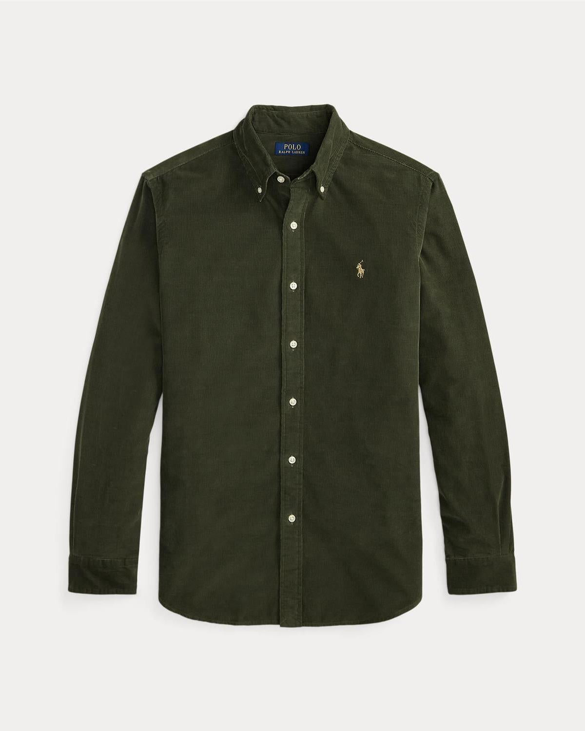 Button-down kordfløyelskjorte - Oliven