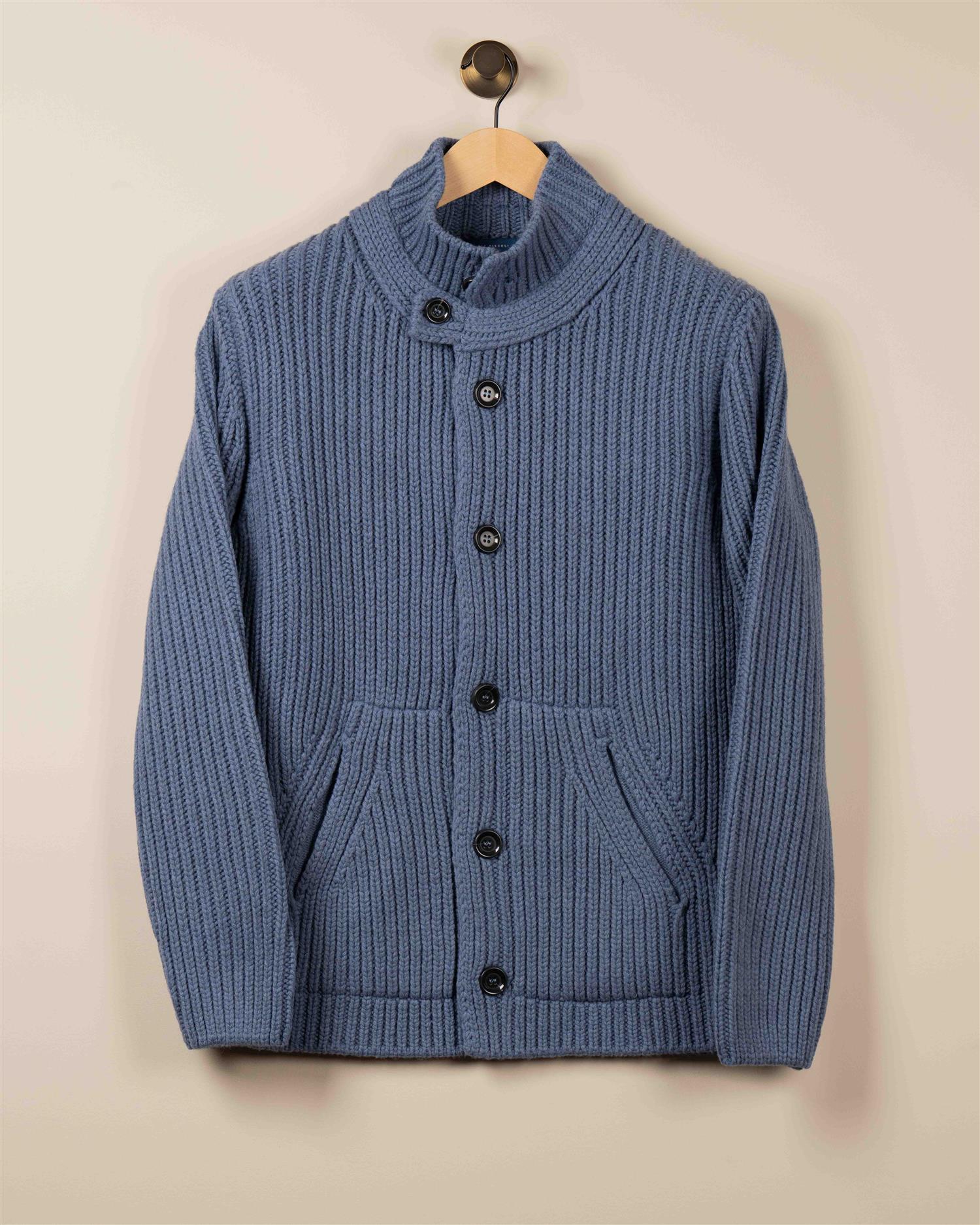 Ribbestrikket Cardigan M/Knapper - Blå