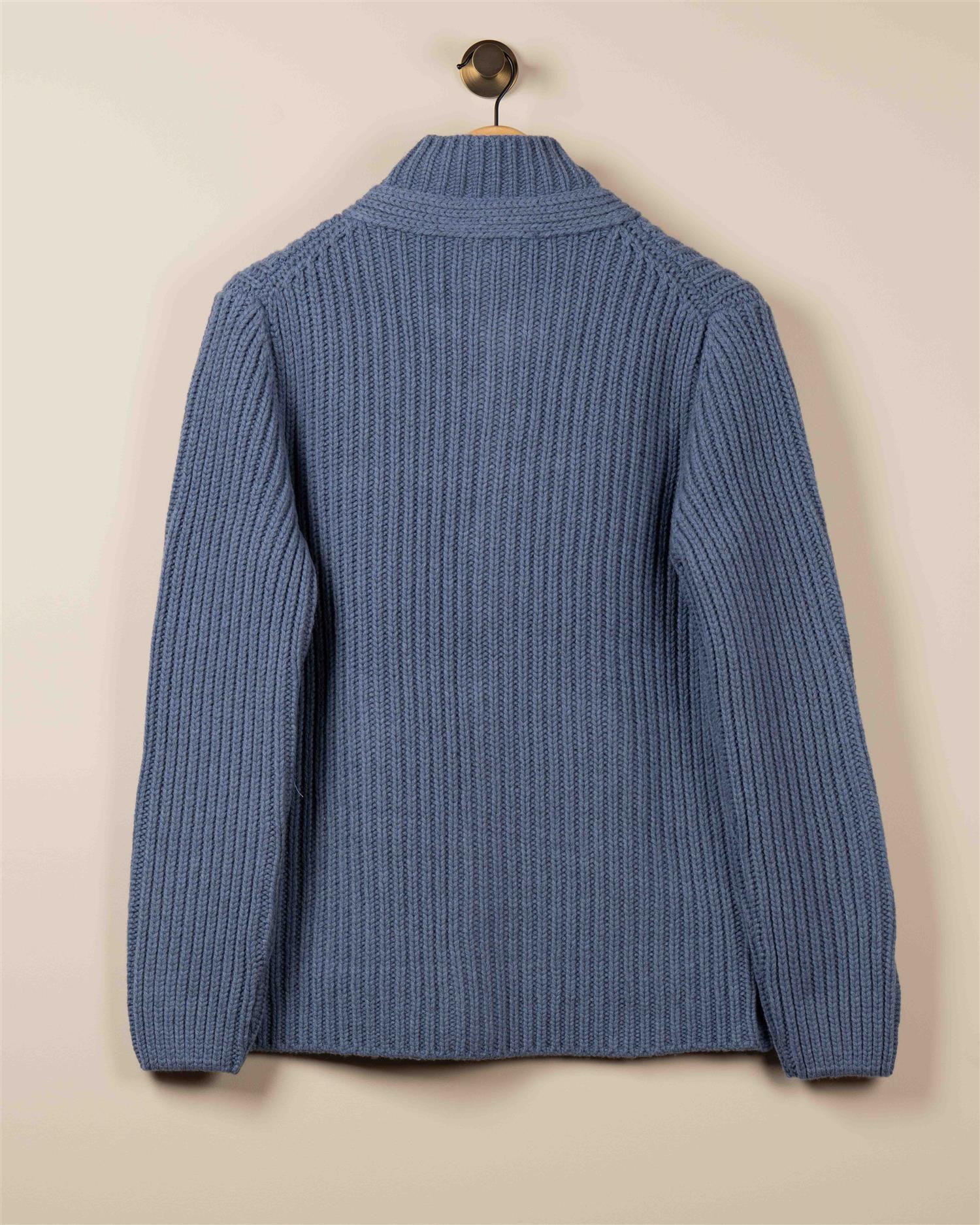 Ribbestrikket Cardigan M/Knapper - Blå