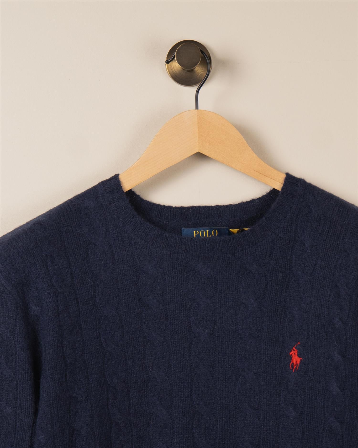 Ull/Cashmir Kabel Rundhals - Navy