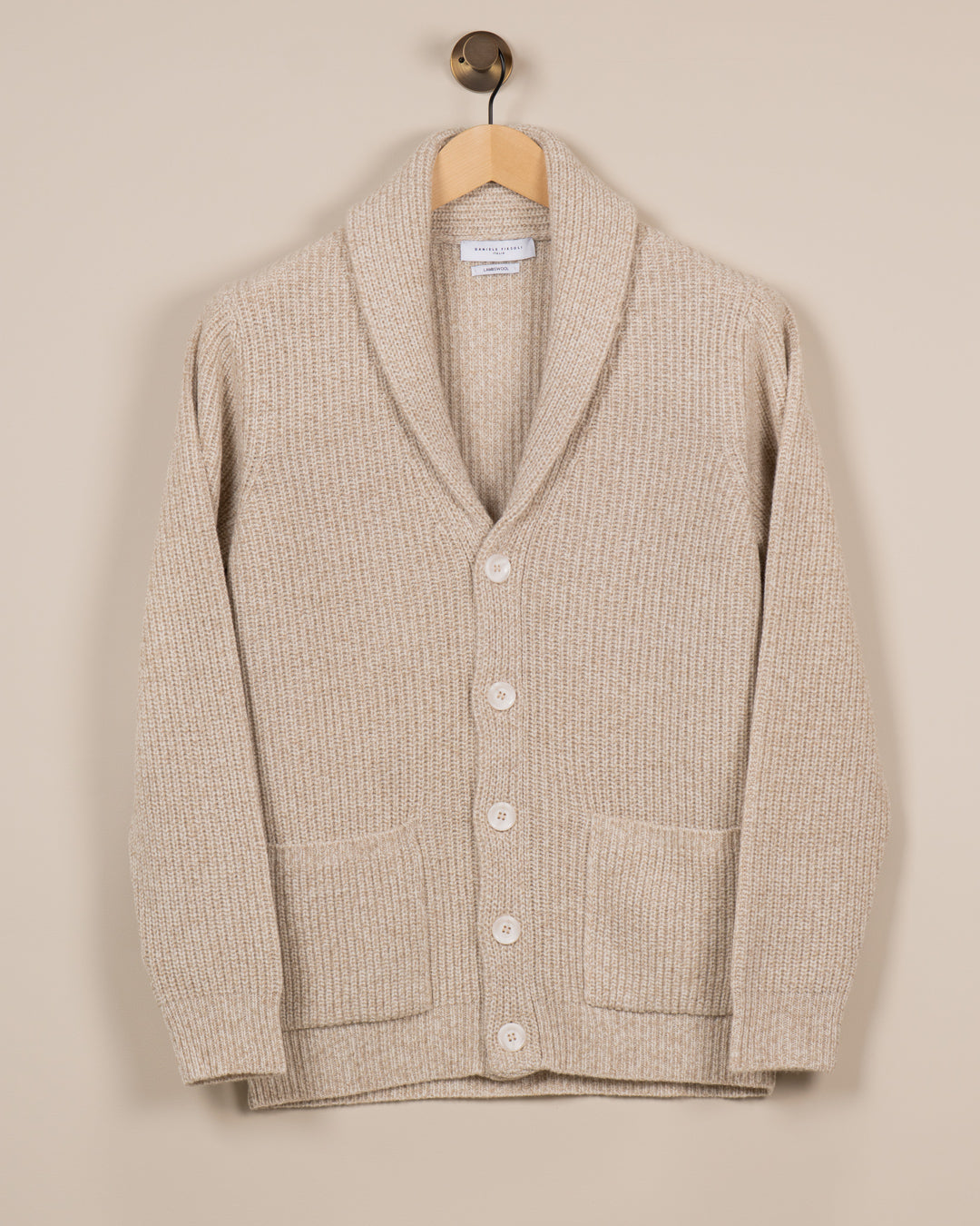 Cardigan med sjalskrage - Beige