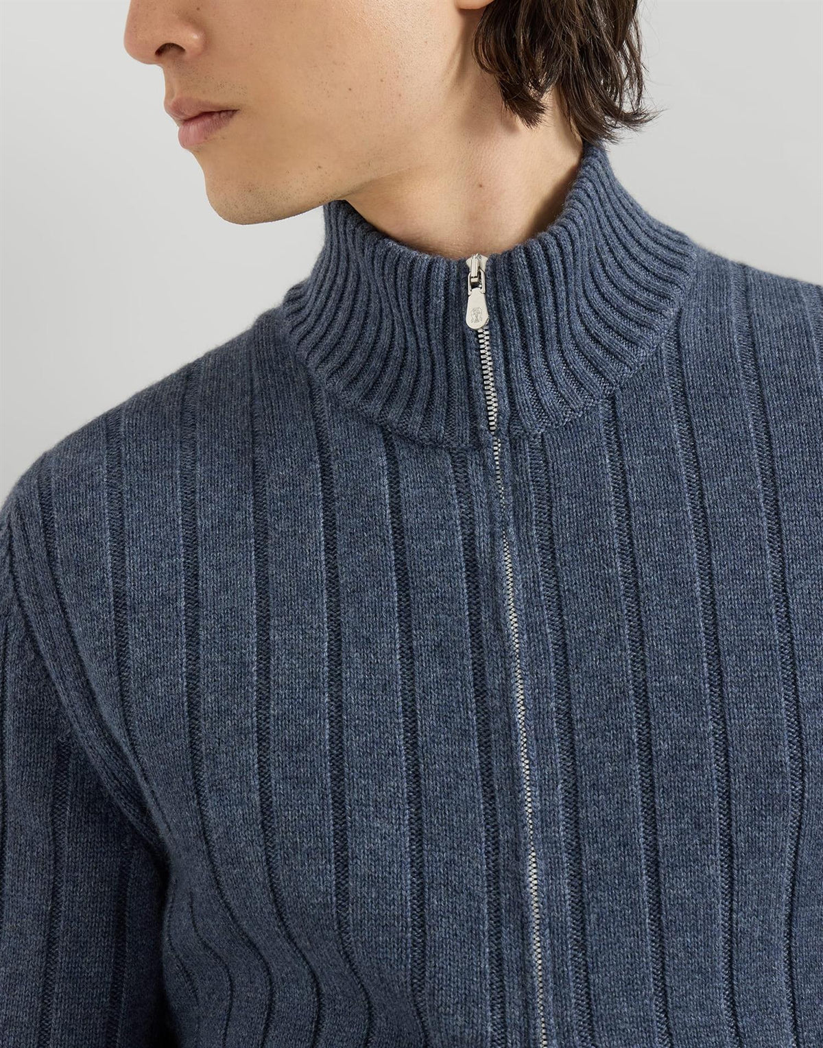 Cashmere cardigan med zipp - Blå